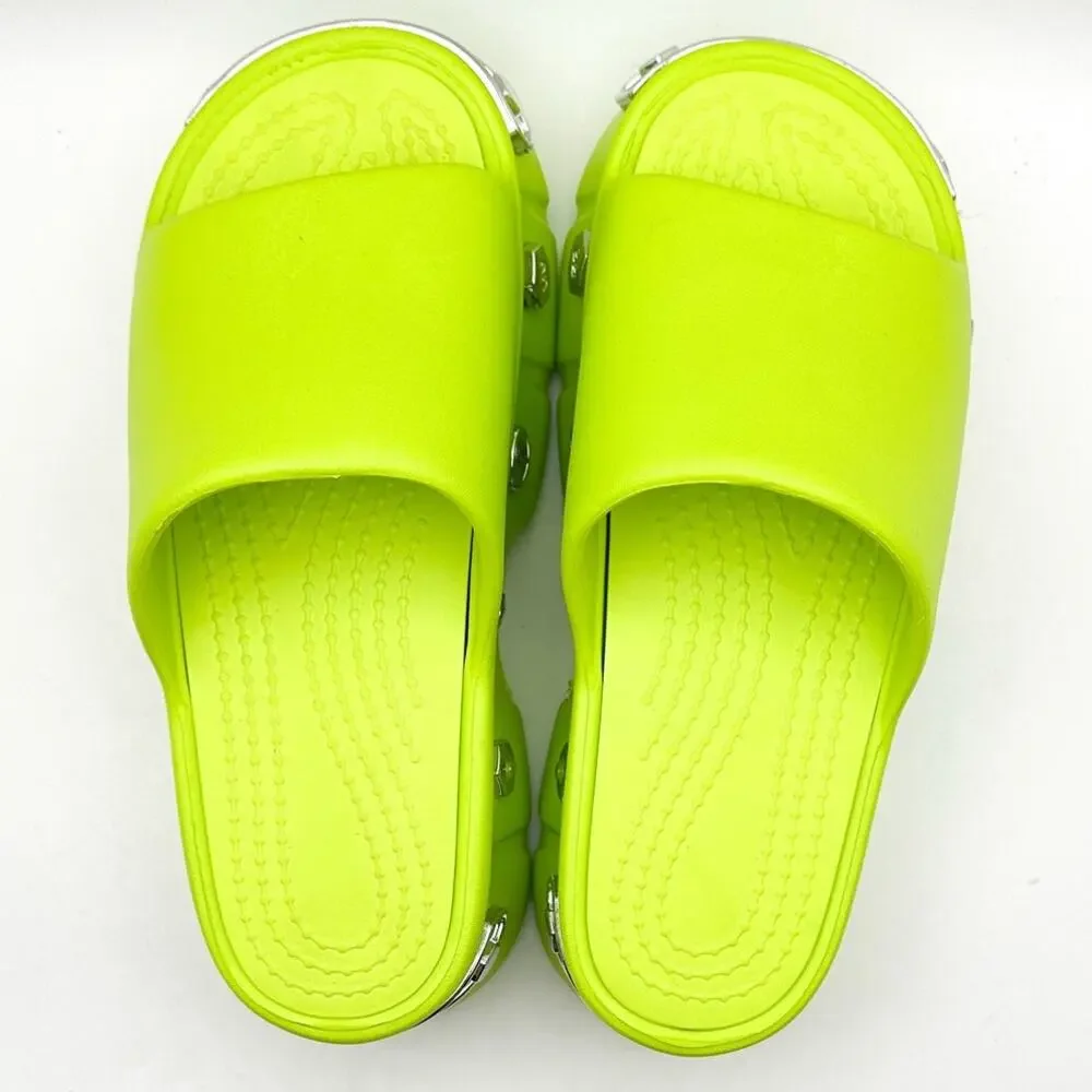 YURTKUMAS Womens Chunky Platform Slide Sandals Size 9 EU 39-40 Lime Green NWOB